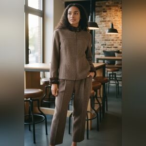 RTG collections vintage wool silk brown tweed womens pantsuit pants & jacket